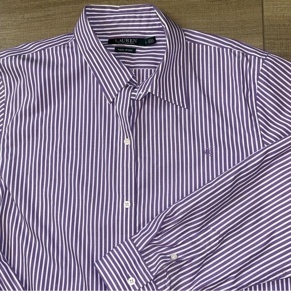 Ralph Lauren Womens Button Down Shirt Purple Bengal Striped Classic Preppy XL - Picture 2 of 10